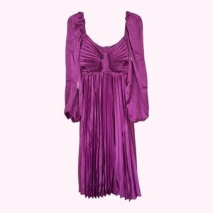 NEW VICI ROMANTIC ONE SATIN PLEATED MIDI DRESS | PURPLE | MEDIUM